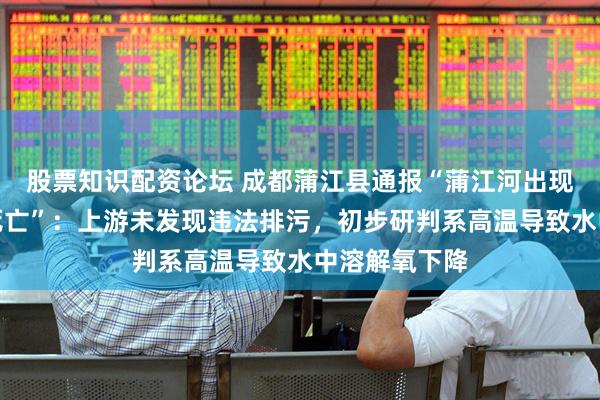 股票知识配资论坛 成都蒲江县通报“蒲江河出现河鱼浮头、死亡”：上游未发现违法排污，初步研判系高温导致水中溶解氧下降